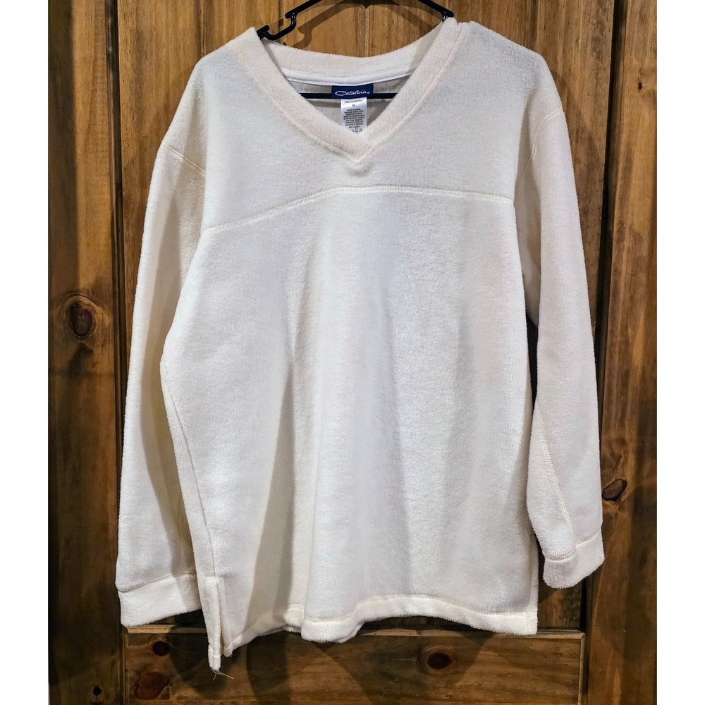 Catalina Sweatshirt Womens White M Pullover V‎ Neck Soft Touch Long Sleeve